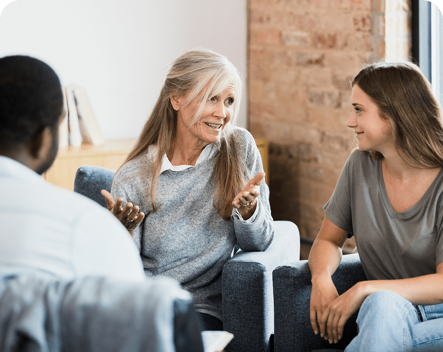 Friends chatting in a living room