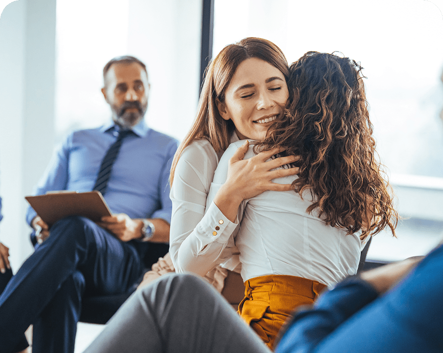 Supportive embrace in counseling meeting