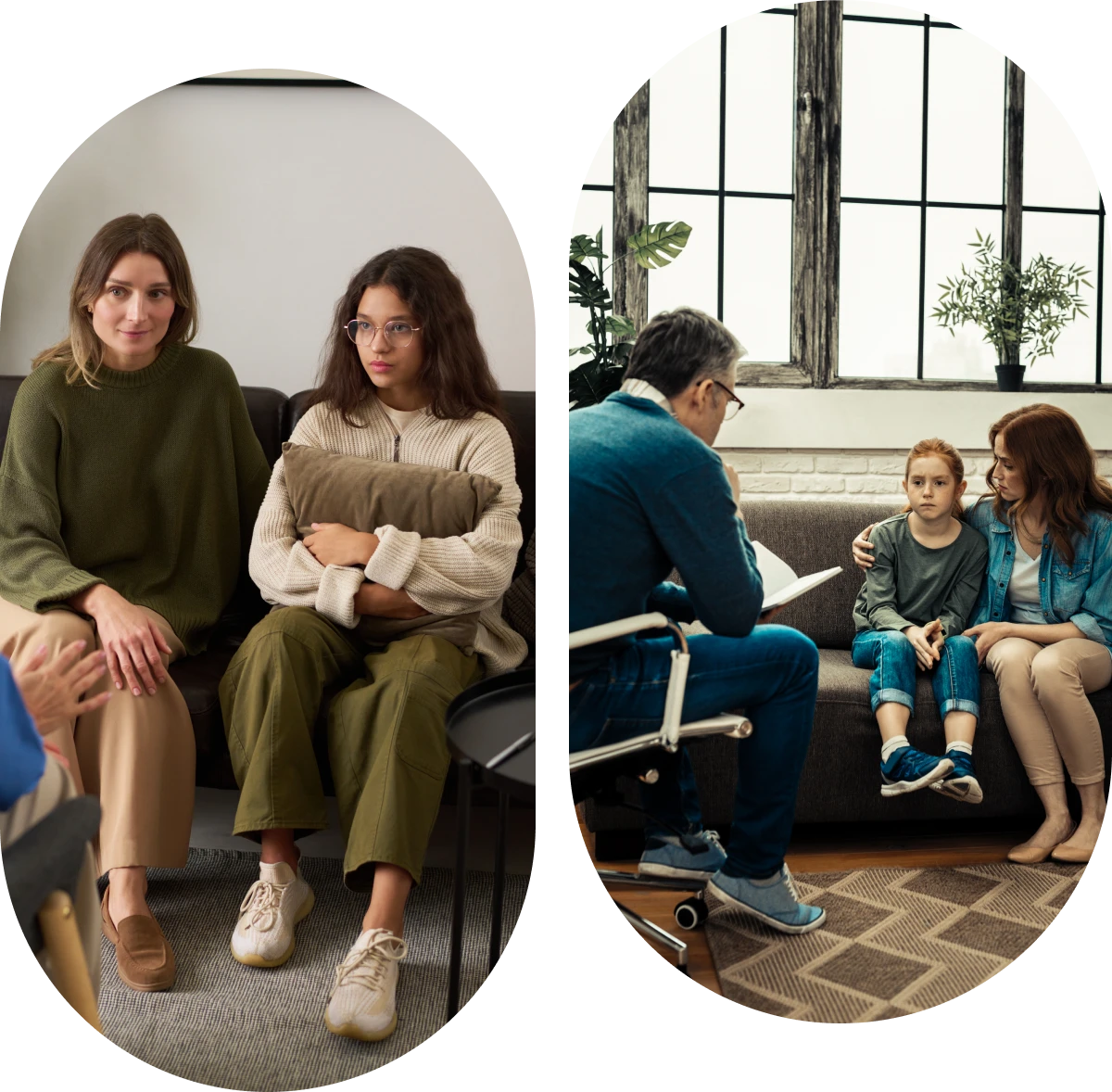 Parents and children in therapy session